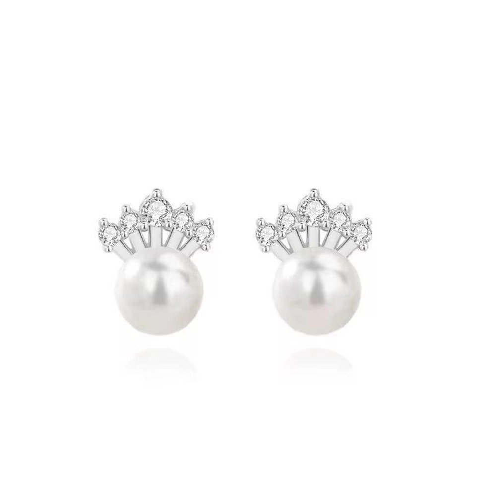 Elegant 925 Pure Silver with White Pearl studs